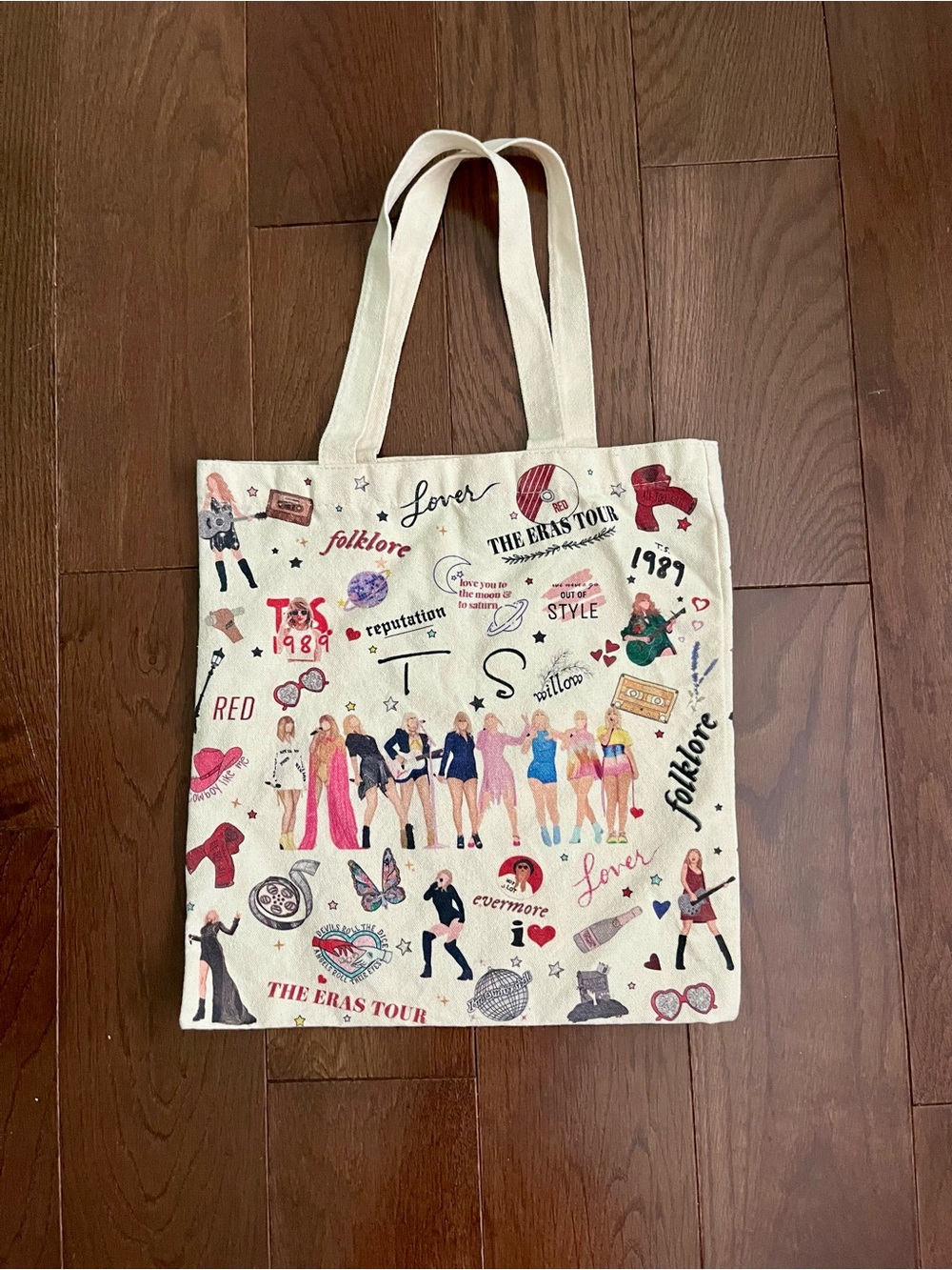 Taylor Swift Cream Graphic Tote Bag with Multi-Color Print